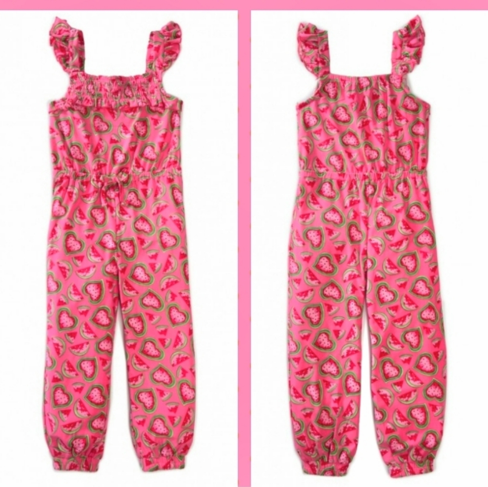 Pink Watermelon Print Kids Jumpsuit